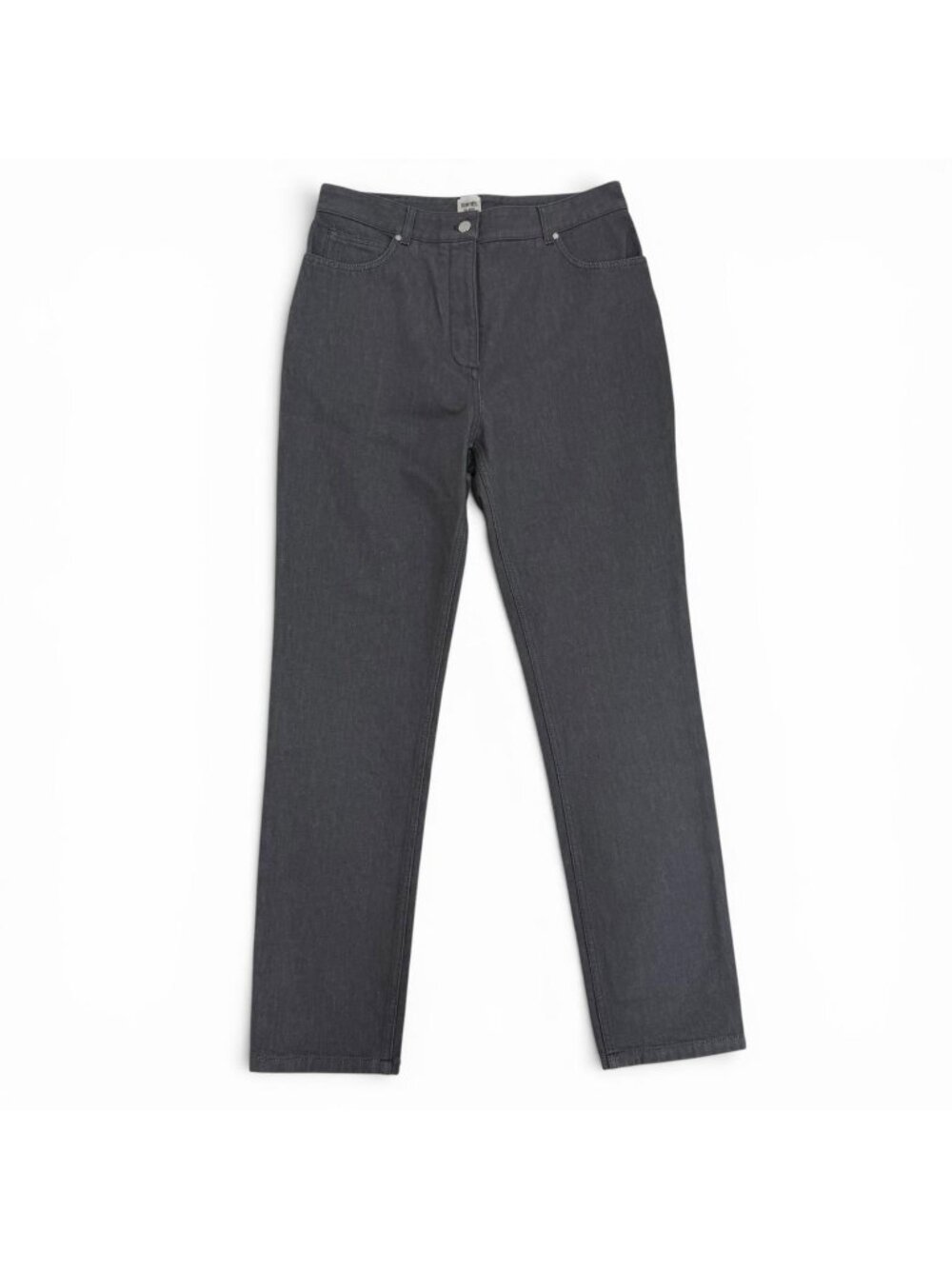 Hermes Series Button Logo Leather Fly Denim Pants Gray 42